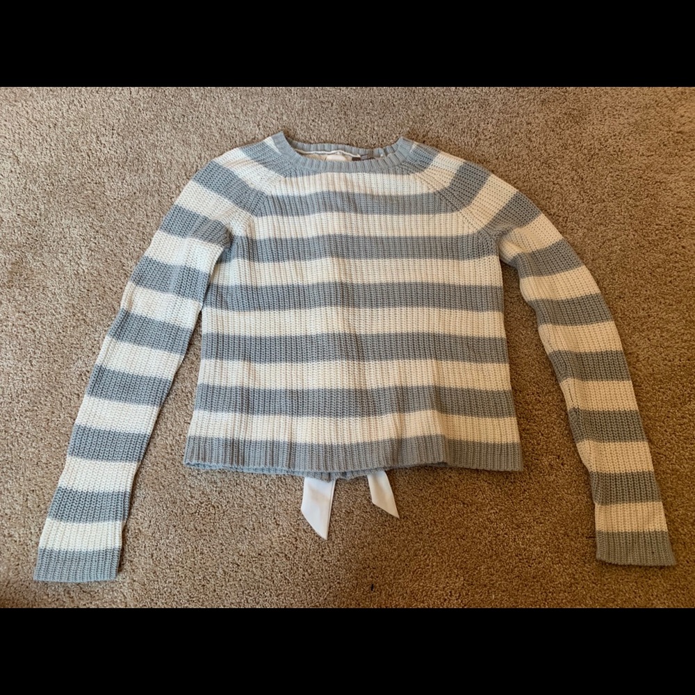 White and grey striped sweater